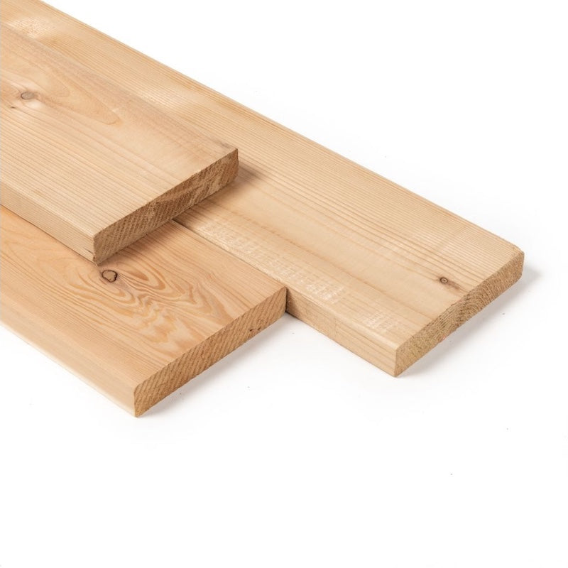 Three cedar 1x4 planks used for sauna construction, floors, and finishes.