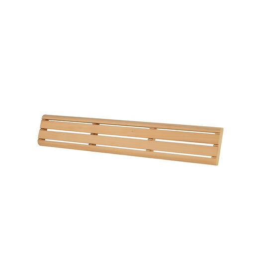 A pre-fabricated cedar back rest for saunas.