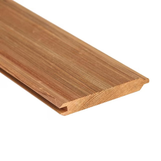 A single clear cedar tongue and groove 1x6 plank with a v-groove profile used for sauna siding and finishing. 