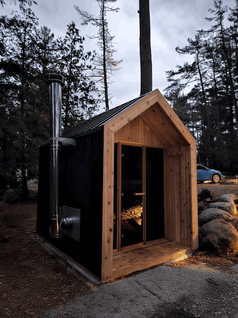 The Hudson Sauna in the evening.