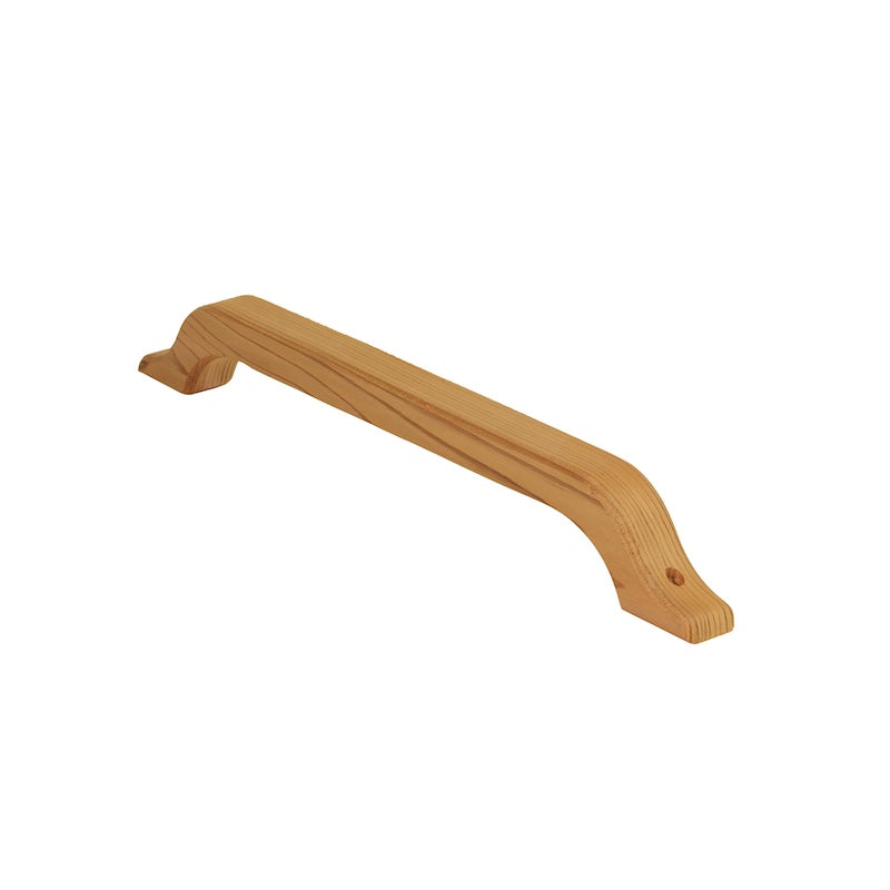 A large cedar sauna door handle.