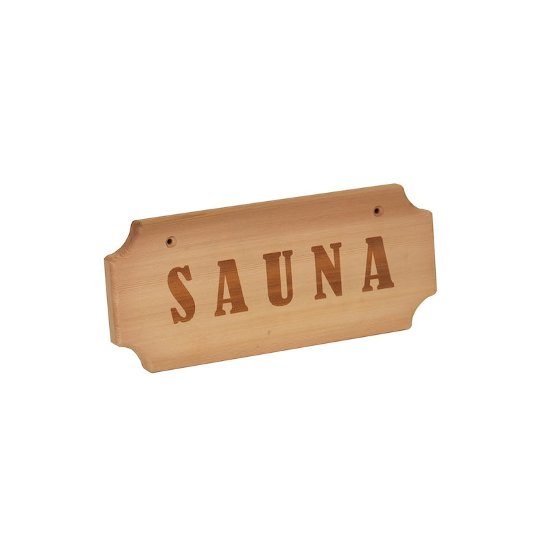 A cedar sauna sign. 